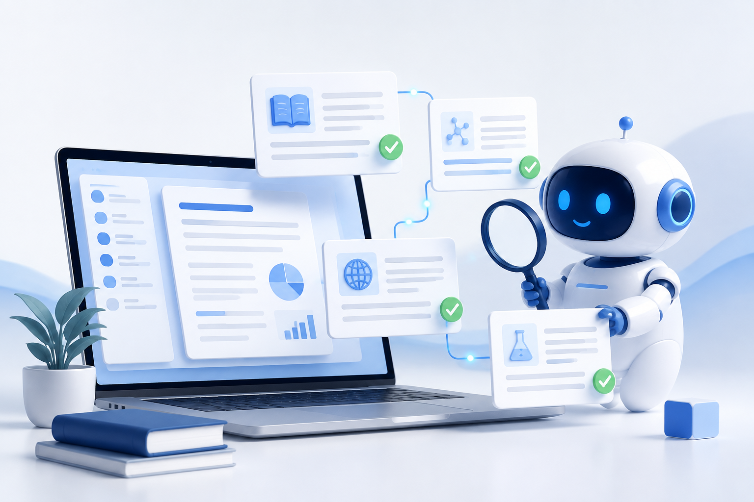 AI assistant verifying research sources and citations across connected documents